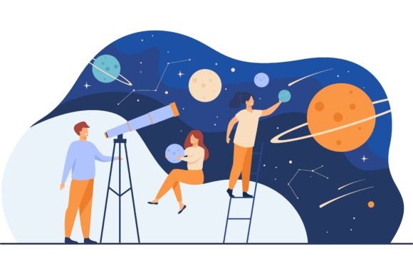 Download Man Studying Galaxy Through Telescope. W - Studying Collection