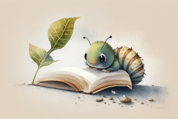 Download Watercolour Cute Caterpillar Studying - Studying Collection