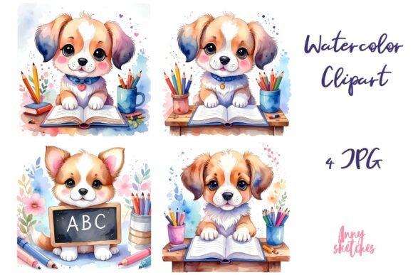 Download Studying Puppies at Desk Back to School - Studying Collection