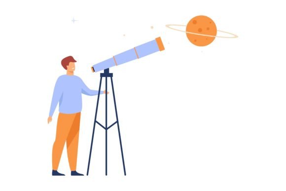 Download Man Studying Galaxy Through Telescope. M - Studying Collection